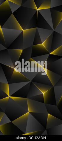 Dark low poly smartphone wallpaper. Abstract geometric background, triangles. Shining lines, triangle. Gray golden yellow background. Polygonal design Stock Vector