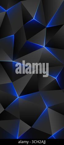 Dark low poly background. Abstract geometric smartphone wallpaper, concept of innovation. Shining lines, triangle. Gray blue triangles background Stock Vector