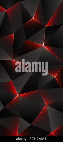 Dark low poly smartphone wallpaper. Abstract geometric background with triangles. Shining bright broken lines, triangle. Gray red background. Polygon Stock Vector