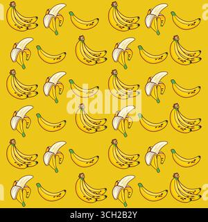 Seamless Banana Pattern on Yellow Background Stock Vector