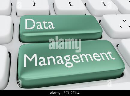 3D illustration of the script Data Management on two buttons. Stock Photo