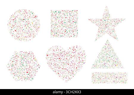 Colorful Geometric Shapes Filled with Festive Confetti. Stock Vector