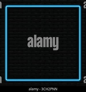Brick Wall with Glowing Neon Frame Surrounding Stock Vector