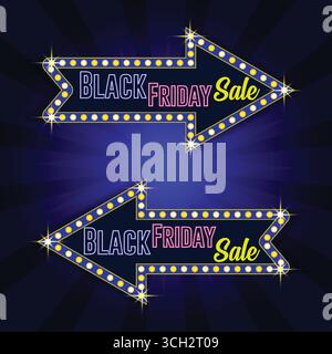 Black Friday Sale with Glowing Cinema Neon Sign Stock Vector