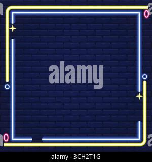Brick Wall with Glowing Neon Frame Surrounding Stock Vector