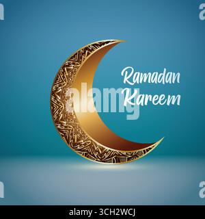 Golden Crescent Moon with Blue Background Stock Vector