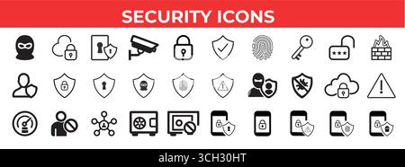 Security Protection Shield Privacy Vector Icon Set Stock Vector