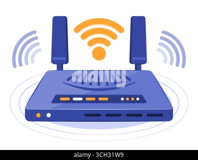 Wifi Router Modem Transmitting the Wireless Signal for Internet and Wireless Network Connection Technology Concept Illustration Clip Art Stock Vector