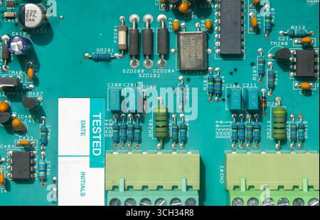 Electrical circuit board of Solar Separator Alarm solar powered safety system, Woodbridge, Suffolk, England, UK Stock Photo