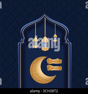 Elegant background for Ramadan Kareem in Golden and Blue Neon Stock Vector