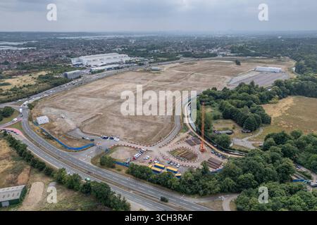 Panoramic aerial view of Sunset Waltham Cross Studios site before construction, UK (July 2025). Stock Photo
