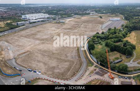 Panoramic aerial view of Sunset Waltham Cross Studios site before construction, UK (July 2025). Stock Photo
