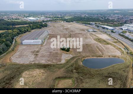Panoramic aerial view of Sunset Waltham Cross Studios site before construction, UK (August 2024). Stock Photo