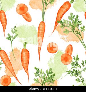 Seamless pattern with hand-painted vibrant carrots. Ideal for fabric prints, kitchenware and packaging. Stock Photo