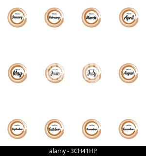 Monthly Calendar Circles in Single Artboard Design Stock Vector
