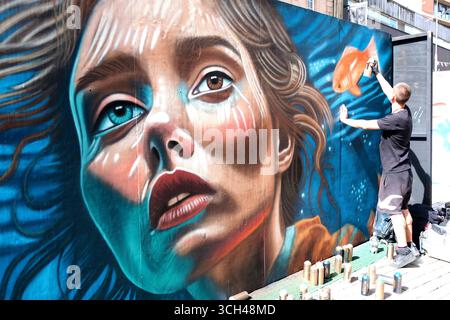 Southend, UK. 31st Aug 2025. Artwork at Southend City Jam 2025. City Jam is a street art festival that takes place annually at the end of the Summer Holidays. Each year features over 100 talented local, national and international street artists, who transform a number of permanent and temporary walls around the City Centre and Seafront.  BensCapMedia/Alamy Live News Stock Photo