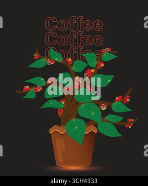 Vintage Coffee Plant in Pot Illustration Stock Vector
