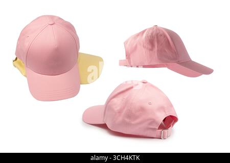 Pink and yellow cap isolated on white background. Stock Photo