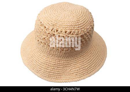 Straw summer hat with isolated on a white background. Stock Photo