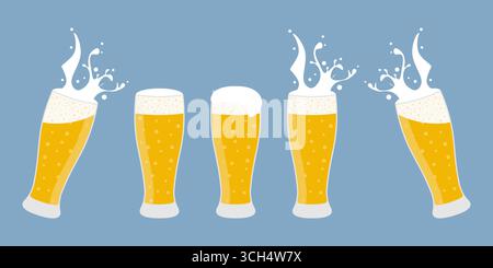 Set of Glass of Beer Vector Illustration Isolated. Stock Vector