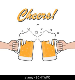 Glass of Beer toasting. Clinking glasses of beer. Vector Illustration. Stock Vector