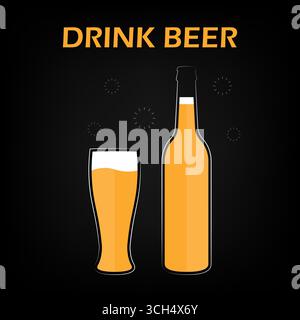 Glass of Beer and Bottle. Vector Illustration. Stock Vector
