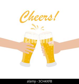 Glass of Beer toasting. Clinking glasses of beer. Vector Illustration. Stock Vector