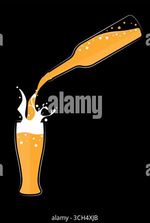 Glass of Beer and Bottle. Beer Pouring for Poster and Advertising. Vector Illustration. Stock Vector