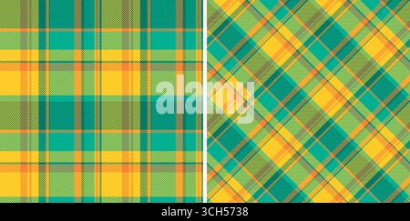 Two vibrant plaid patterns sidebyside. Textile design in yellow, green, and teal. Perfect for backgrounds, apparel, or graphic design. Illustrative, b Stock Vector