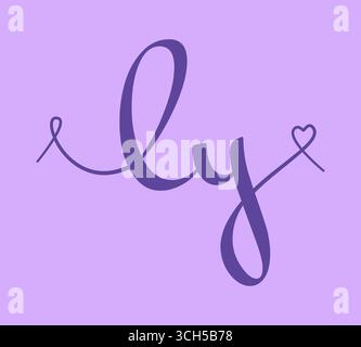 LY initial wedding monogram calligraphy vector illustration. Hand drawn lettering l and y love logo design for valentines day poster, greeting card, p Stock Vector