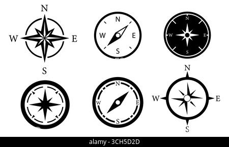 Compass icon set. Navigation compass vector. Line and glyph wind rose compass. Stock Vector