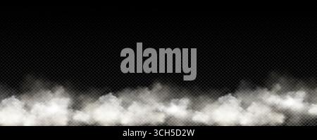 Fog, smoke, white smog clouds on the floor, morning fog over the ground or water surface, perspective. Created by Grid toll, transparent Realistic 3D Stock Vector