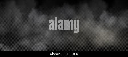 Fog, smoke, white smog clouds on the floor, morning fog over the ground or water surface, perspective. Created by Grid toll, transparent Realistic 3D Stock Vector