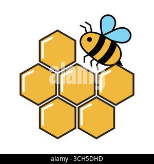 Bee and honeycomb icon vector logo. Symbol of honey bee, beehive, bee, honey, hive, beekeeping icons collection in line, flat, and color style. Vector Stock Vector