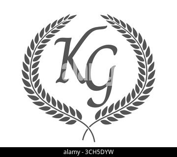 Initial letter K and G, KG monogram logo design with laurel wreath. Luxury emblem with calligraphy font. Stock Vector