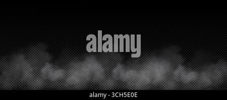 Fog, smoke, white smog clouds on the floor, morning fog over the ground or water surface, perspective. Created by Grid toll, transparent Realistic 3D Stock Vector