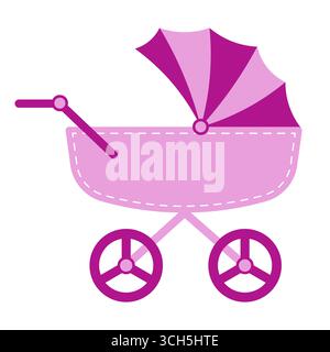 Pink Baby Stroller. Perfect for baby shower invitations, nursery prints, greeting cards, birth announcements, parenting blogs and childrens projects. Stock Vector