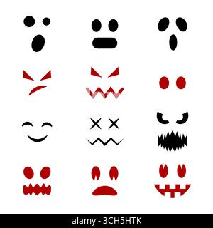 Set of Cartoon Face Silhouettes for Halloween. Perfect for Halloween decorations, pumpkin carving patterns, stickers, party invitations. Stock Vector