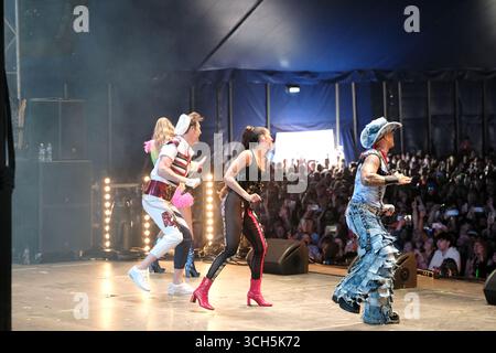 Jedburgh, UK. 31st Aug, 2025. Vengaboys perform onstage during day two of EdgeFest 2025 at Lilliardsedge near Jedburgh on August 30, 2025. EdgeFest 2025, Music Festival. A growing music festival, in the Scottish Borders, now in its third year, being held at Lilliardsedge, near Jedburgh. Music and entertainment for all the family, under the big top. ( Credit: Rob Gray/Alamy Live News Stock Photo