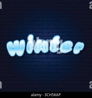 Lettering with Blue Neon and Navy Brick Stock Vector