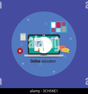 Laptop Mockup for Online Distance Learning Concept Stock Vector