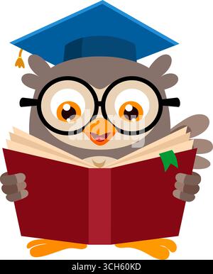 Owl Teacher Cartoon Character Reading Aloud From Textbook Teaching Students In Classroom Stock Vector
