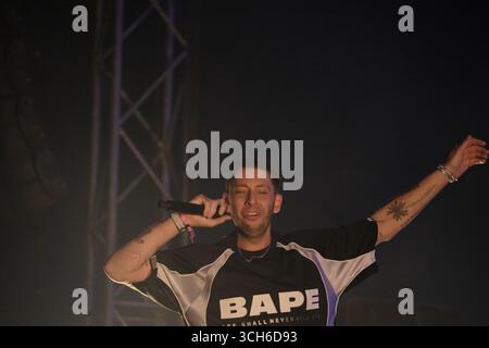 Jedburgh, UK. 31st Aug, 2025. Example performs onstage during day two of EdgeFest 2025 at Lilliardsedge near Jedburgh on August 30, 2025. EdgeFest 2025, Music Festival. A growing music festival, in the Scottish Borders, now in its third year, being held at Lilliardsedge, near Jedburgh. Music and entertainment for all the family, under the big top. ( Credit: Rob Gray/Alamy Live News Stock Photo