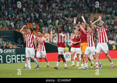 Players of Real Betis celebrate the victory during the Spanish