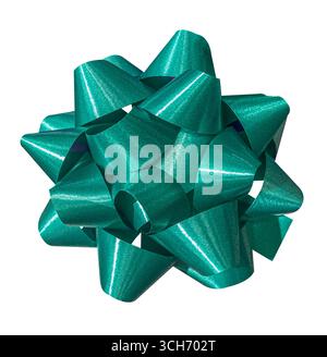 Shiny Green ribbon bow isolated on white background with clipping path. Design element for cards, invitations, posters. Stock Photo