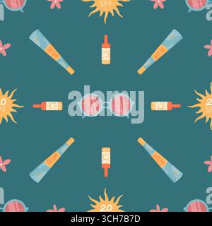 Flat Sunscreen Bottle Seamless Pattern Stock Vector