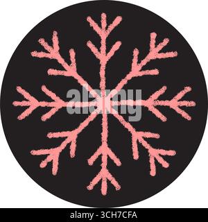 Pink Crayon Snowflake Sticker Emblem Stock Vector