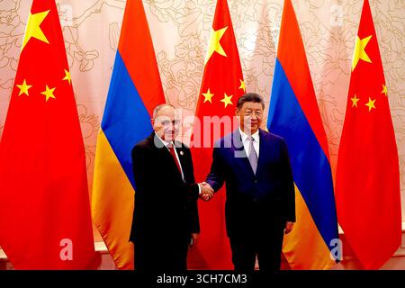 Tianjin, China. 31st Aug, 2025. Chinese President Xi Jinping meets with Armenian Prime Minister Nikol Pashinyan in Tianjin in China on Sunday on August 31, 2025. Photo by Armenian Presidential Office/UPI. Credit: UPI/Alamy Live News Stock Photo