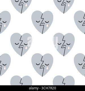 Blue broken heart pattern on white background. Vector seamless pattern with hearts. Lovely romantic endless background for Valentines day, holiday Stock Vector