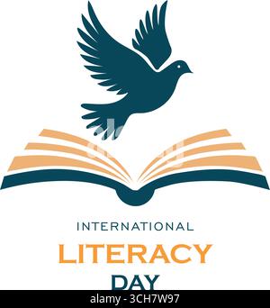 International Literacy Day Vector – Bird in Flight Over Open Book Symbolizing Freedom and Knowledge Stock Vector